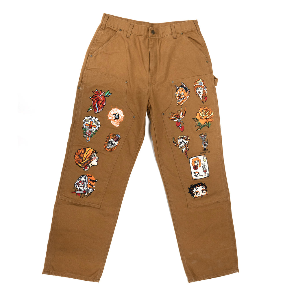 Embroidered Carhartt Double Knee Pants - Tan