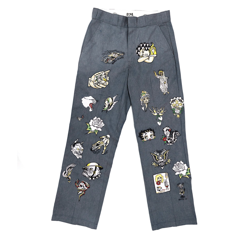 Embroidered Dickies Work Pant - Bleached Blue