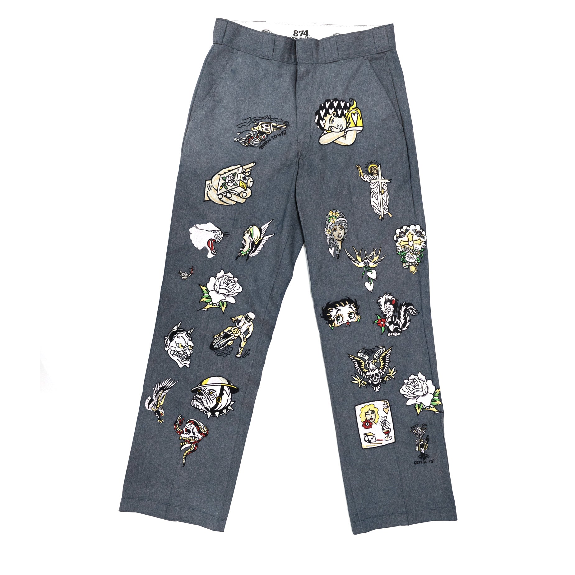 Embroidered Dickies Work Pant - Bleached Blue