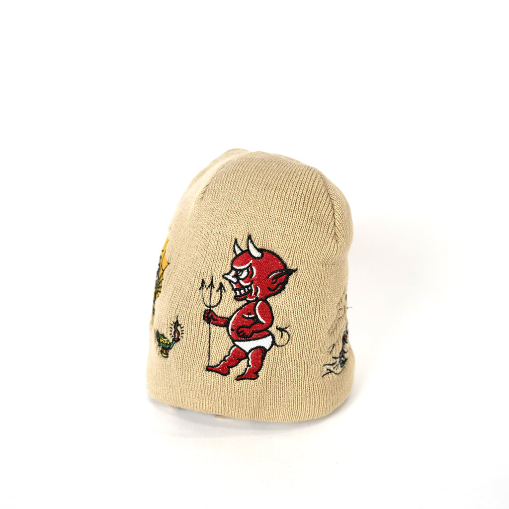 Embroidered 8 1/2" Skull Cap - Tan Red & Green