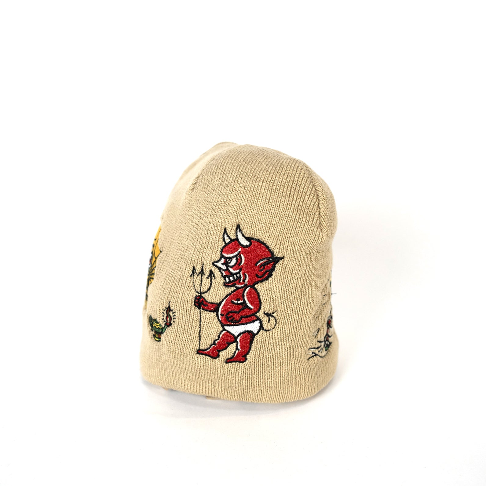 Embroidered 8 1/2" Skull Cap - Tan Red & Green