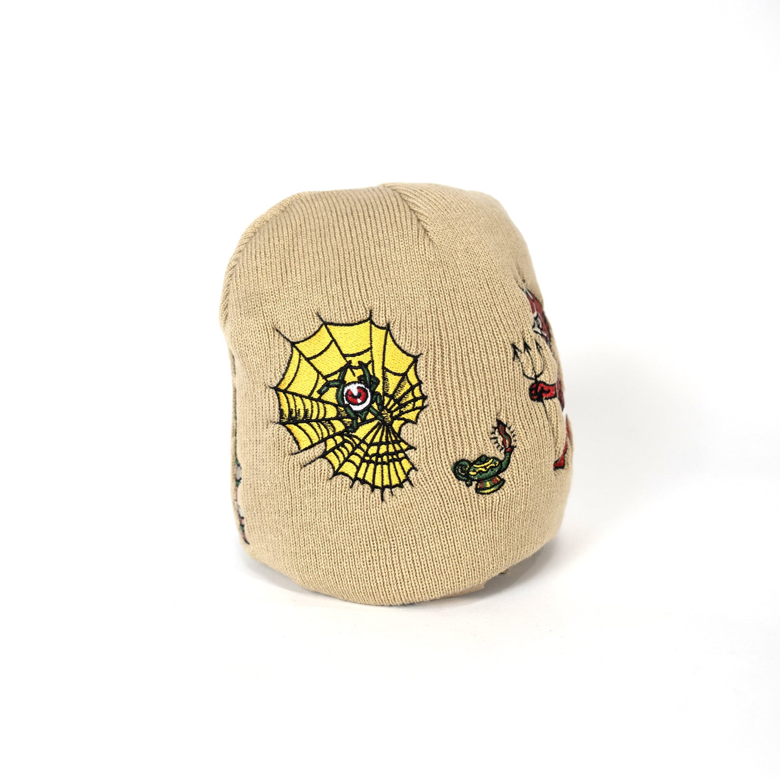 Embroidered 8 1/2" Skull Cap - Tan Red & Green