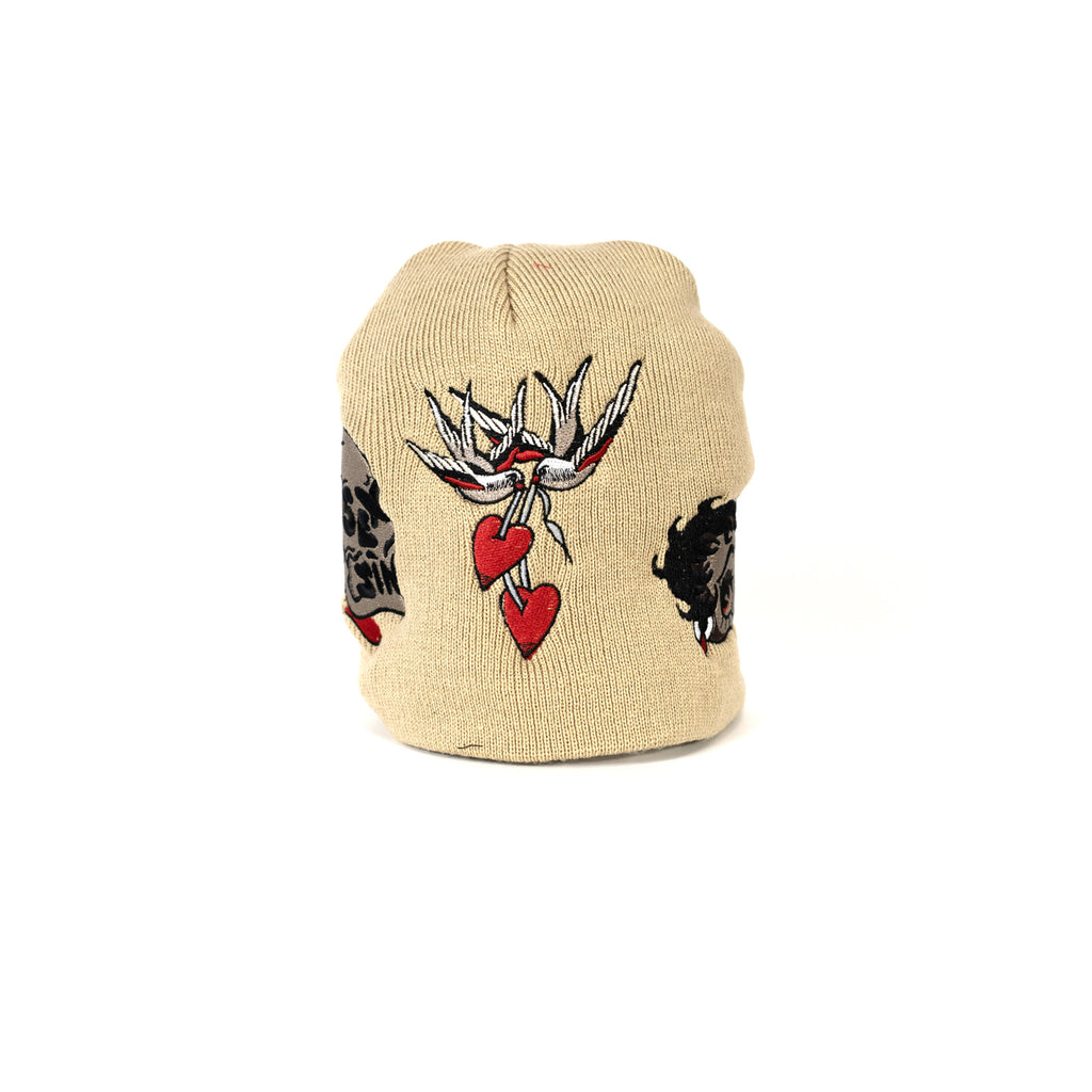 Embroidered 8 1/2" Skull Cap - Tan