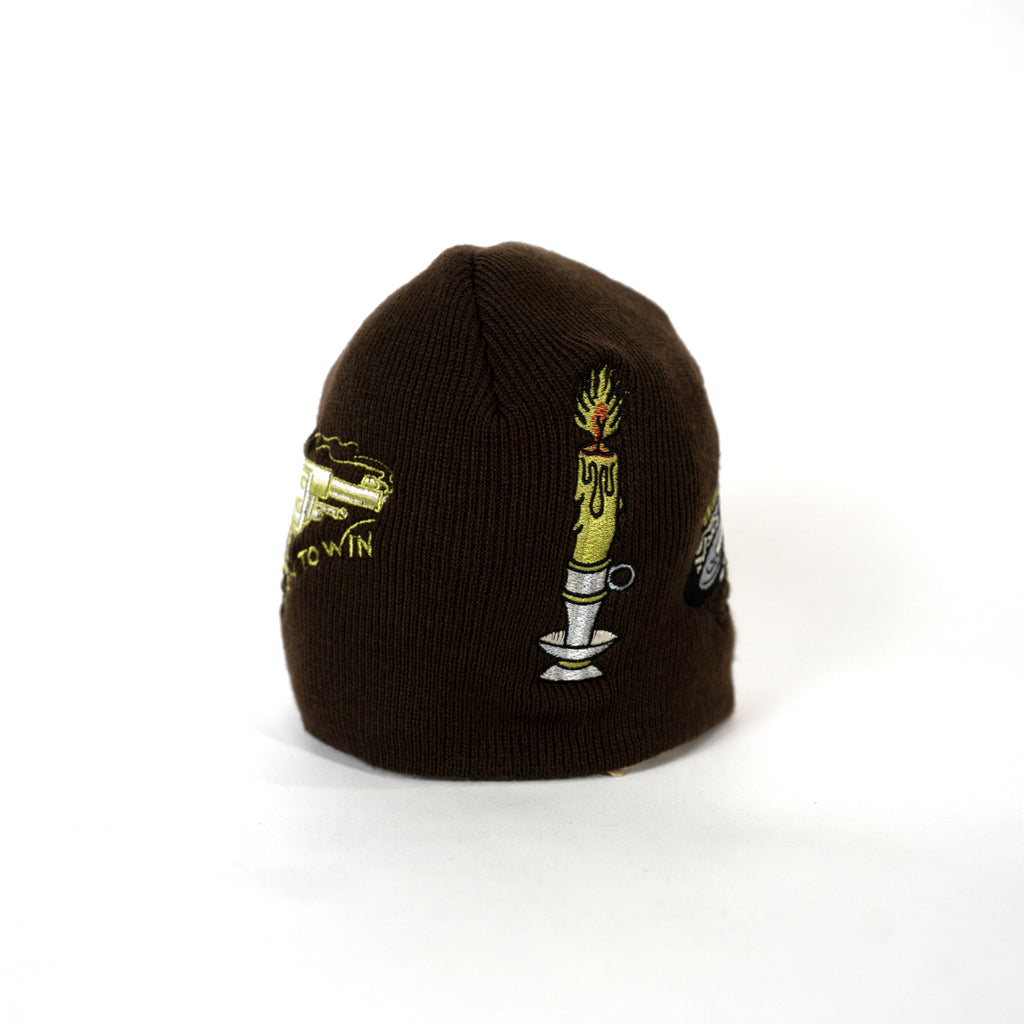 Embroidered 8 1/2" Skull Cap - Brown