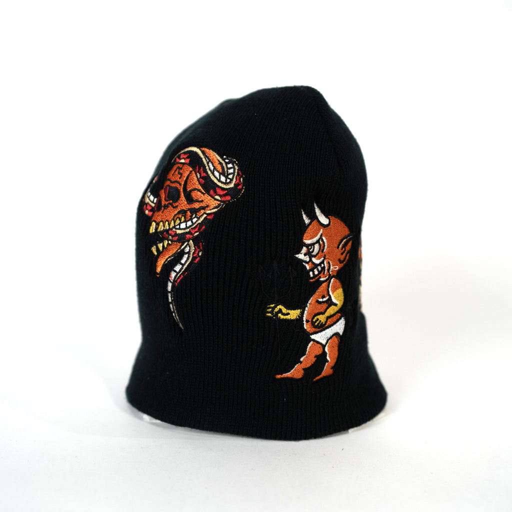 Embroidered 8 1/2" Skull Cap - Black & Orange
