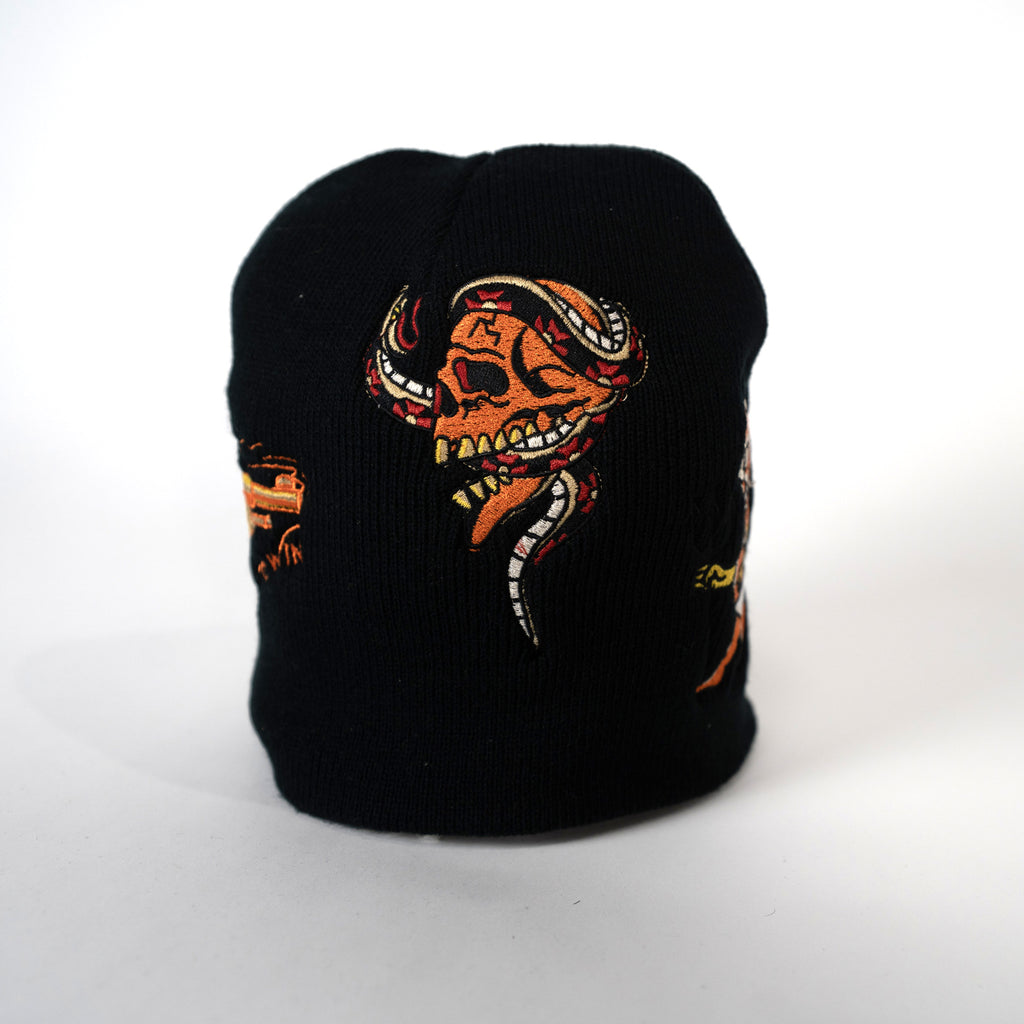 Embroidered 8 1/2" Skull Cap - Black & Orange