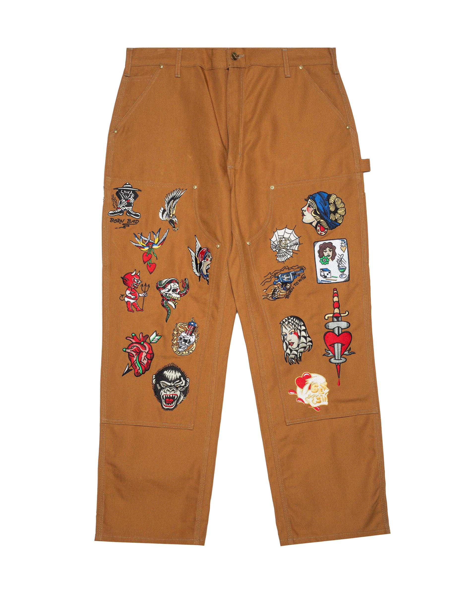 Embroidered Carhartt Double Knee Pants - Sand
