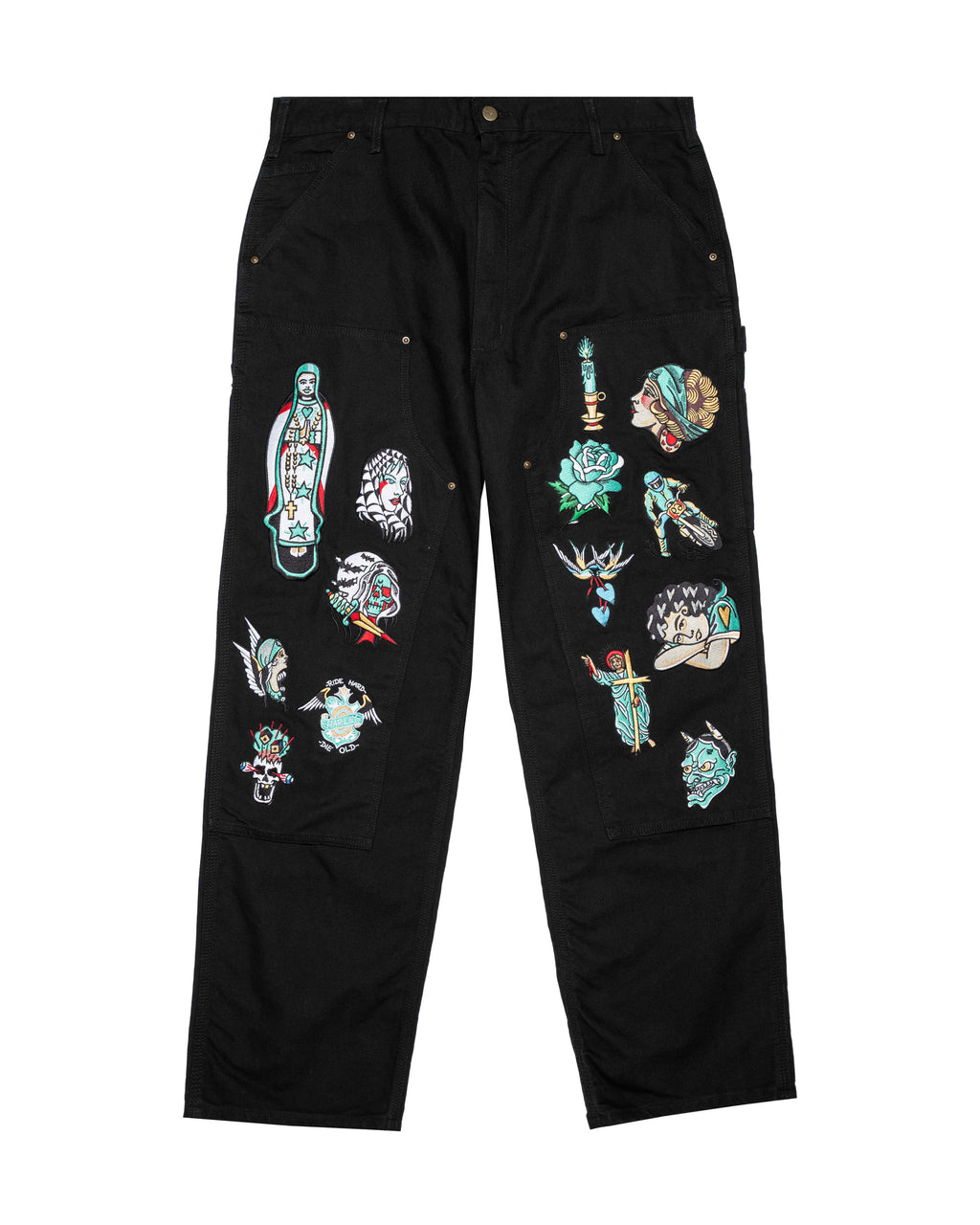 Embroidered Carhartt Double Knee Pants - Black