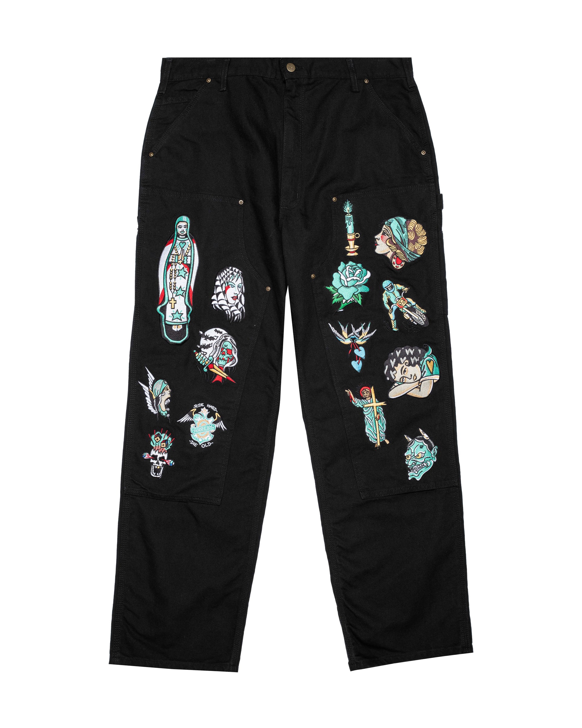 Embroidered Carhartt Double Knee Pants - Black