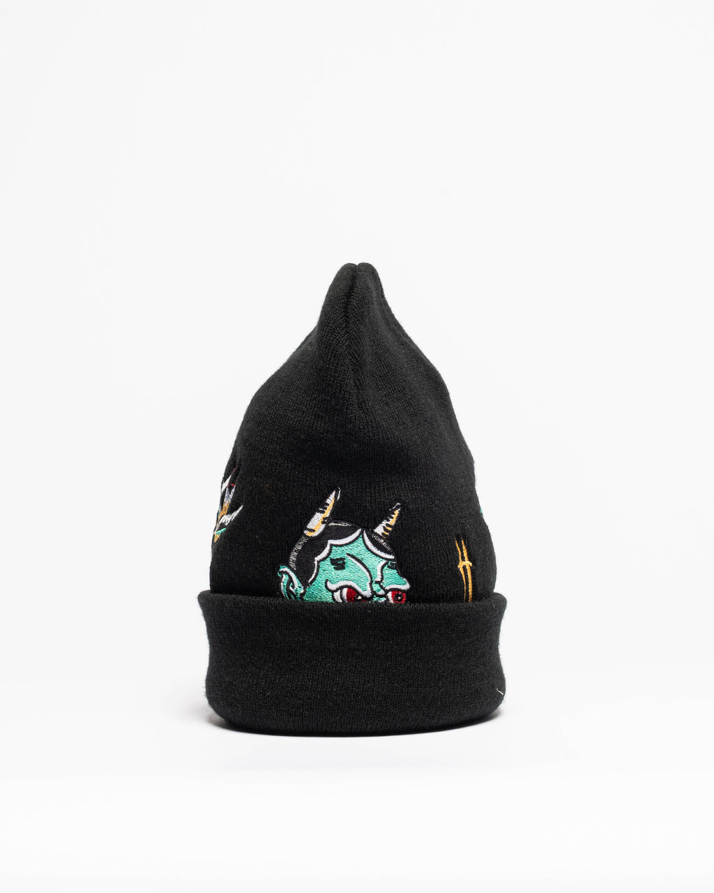 Embroidered 12" Cuffed Beanie - Black & Teal