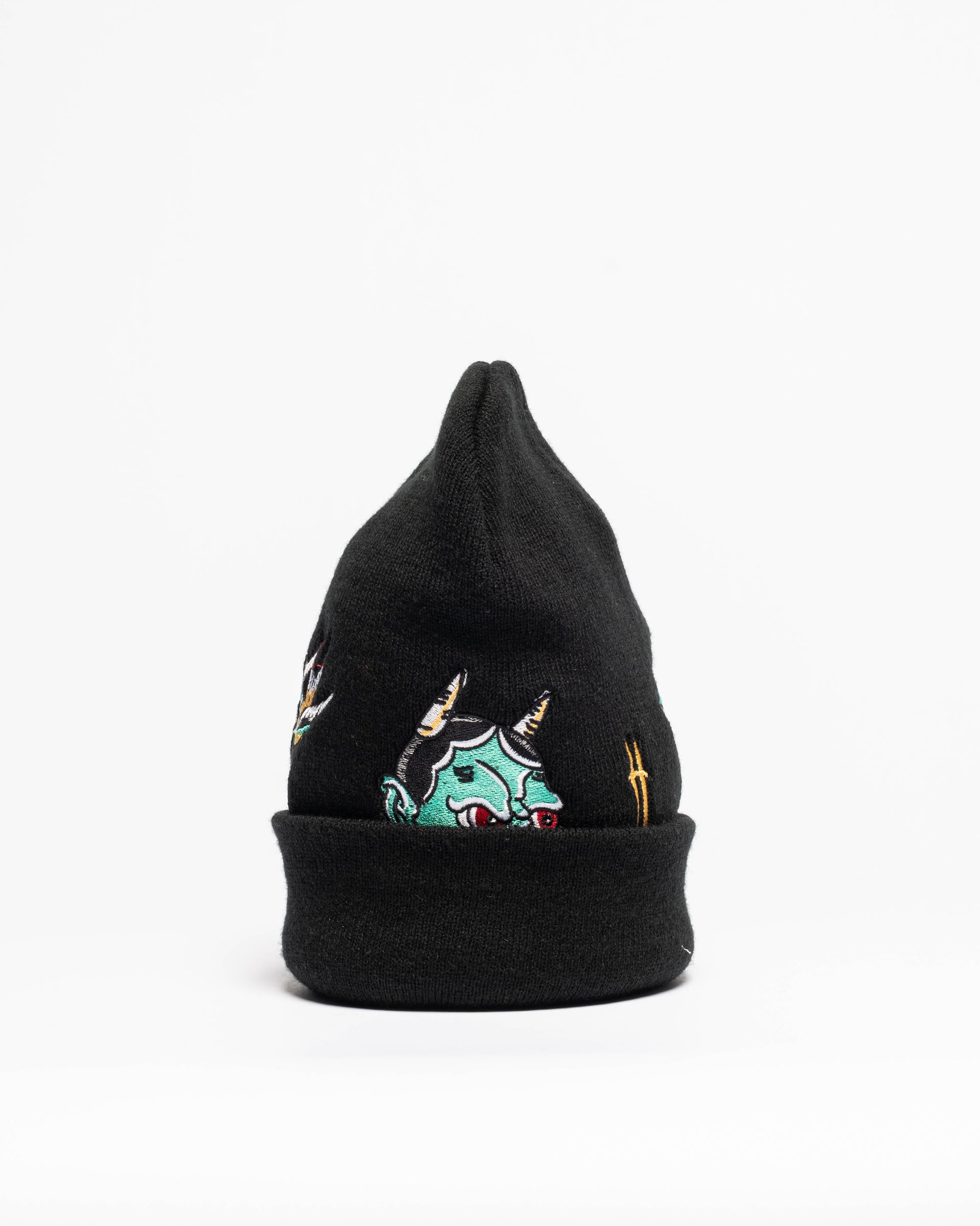 Embroidered 12" Cuffed Beanie - Black & Teal
