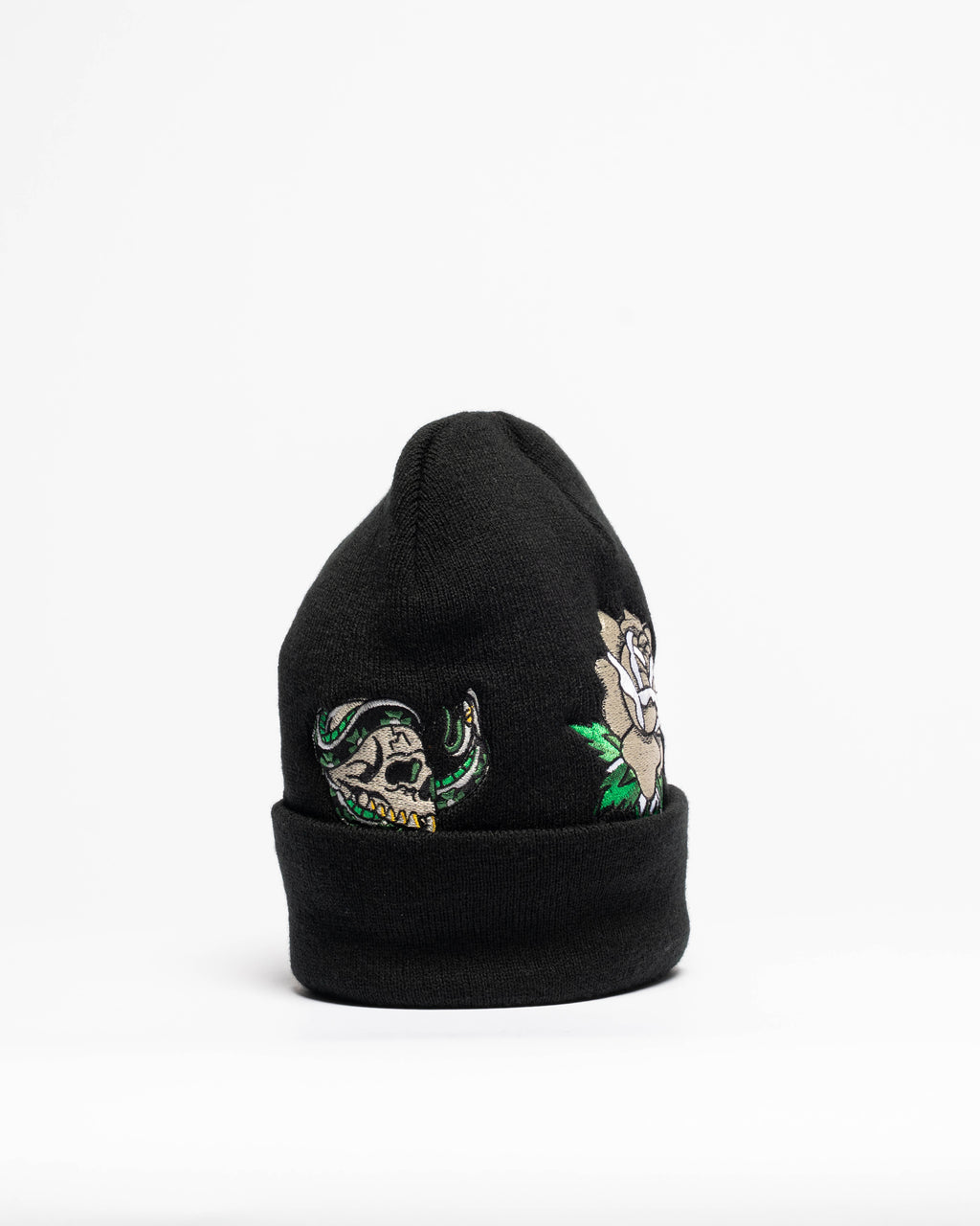 Embroidered 12" Cuffed Beanie - Black & Green