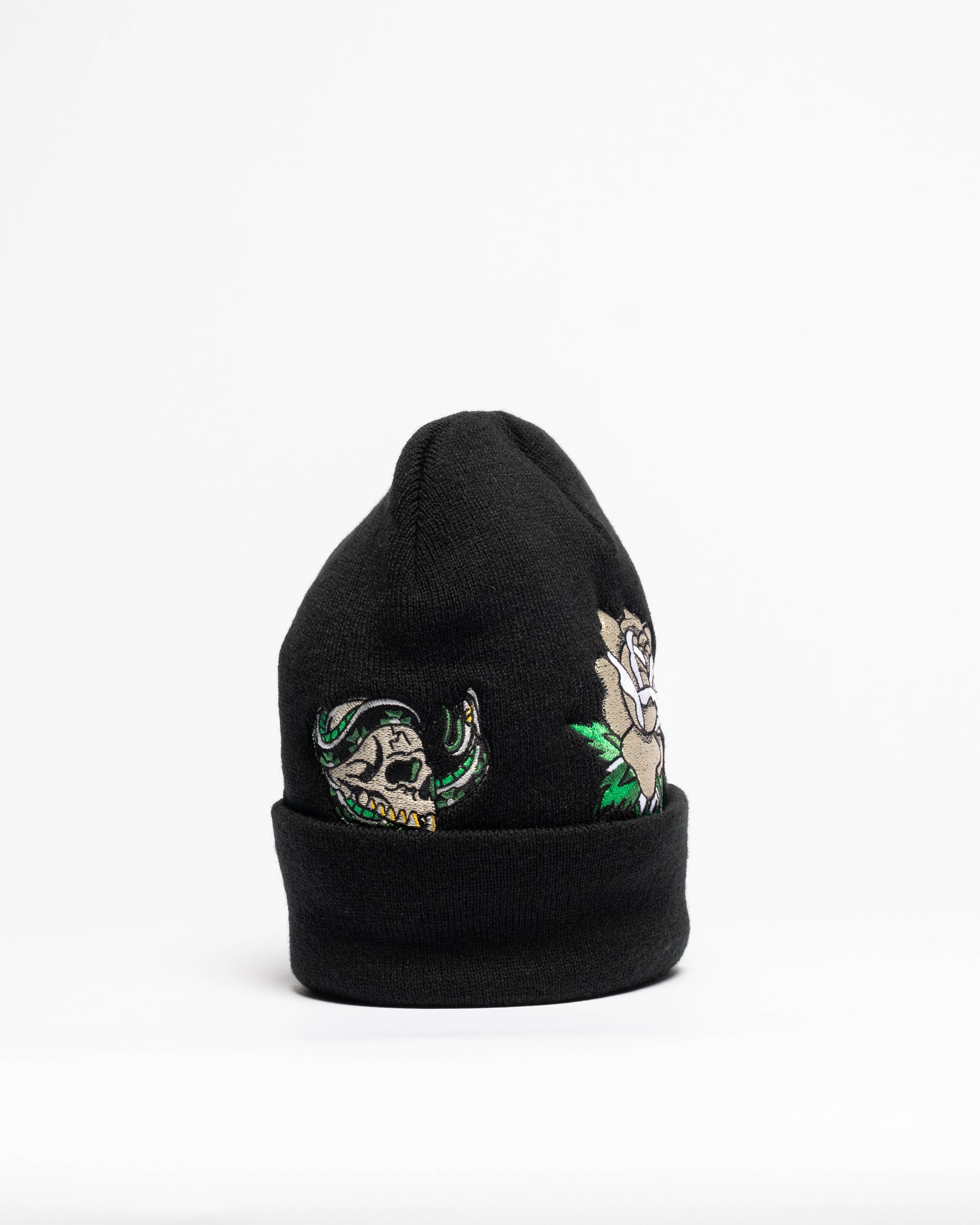 Embroidered 12" Cuffed Beanie - Black & Green