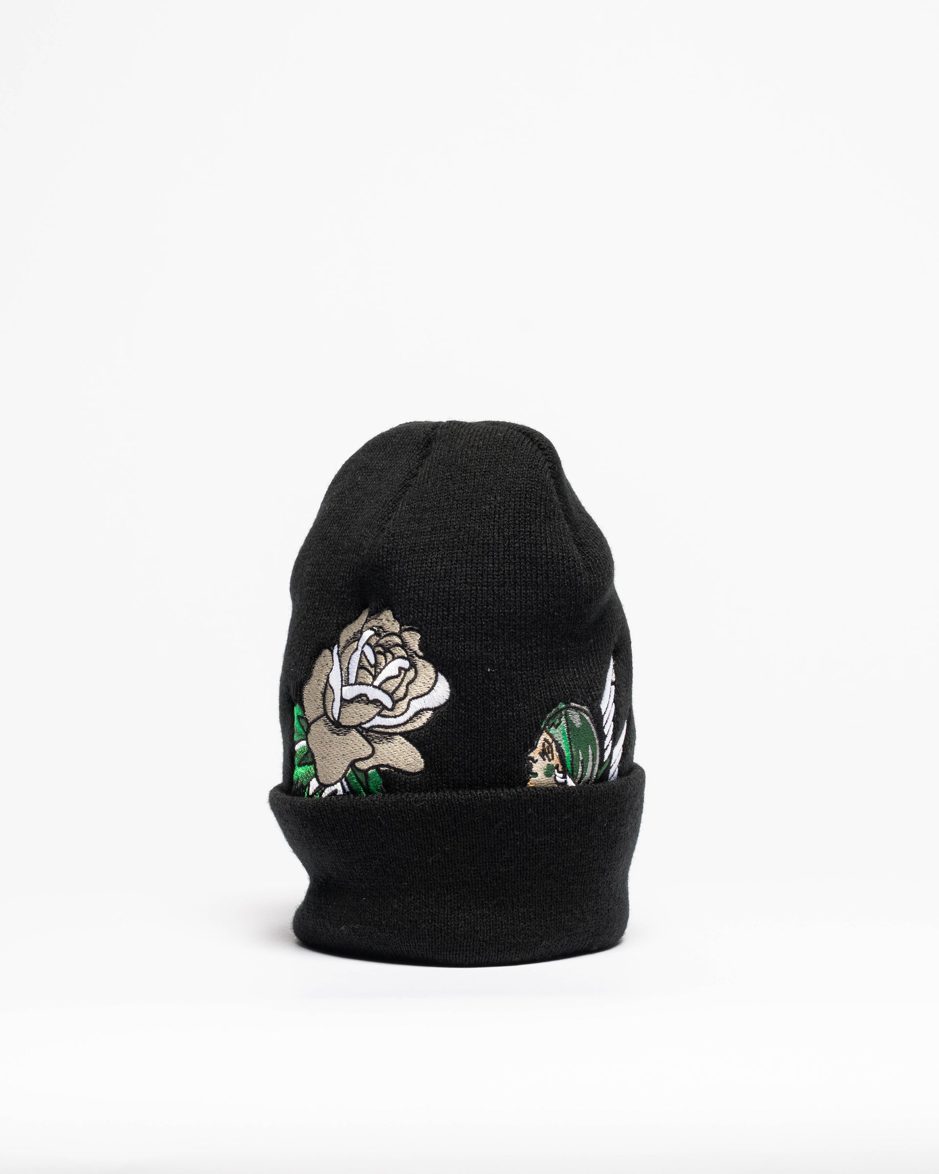 Embroidered 12" Cuffed Beanie - Black & Green