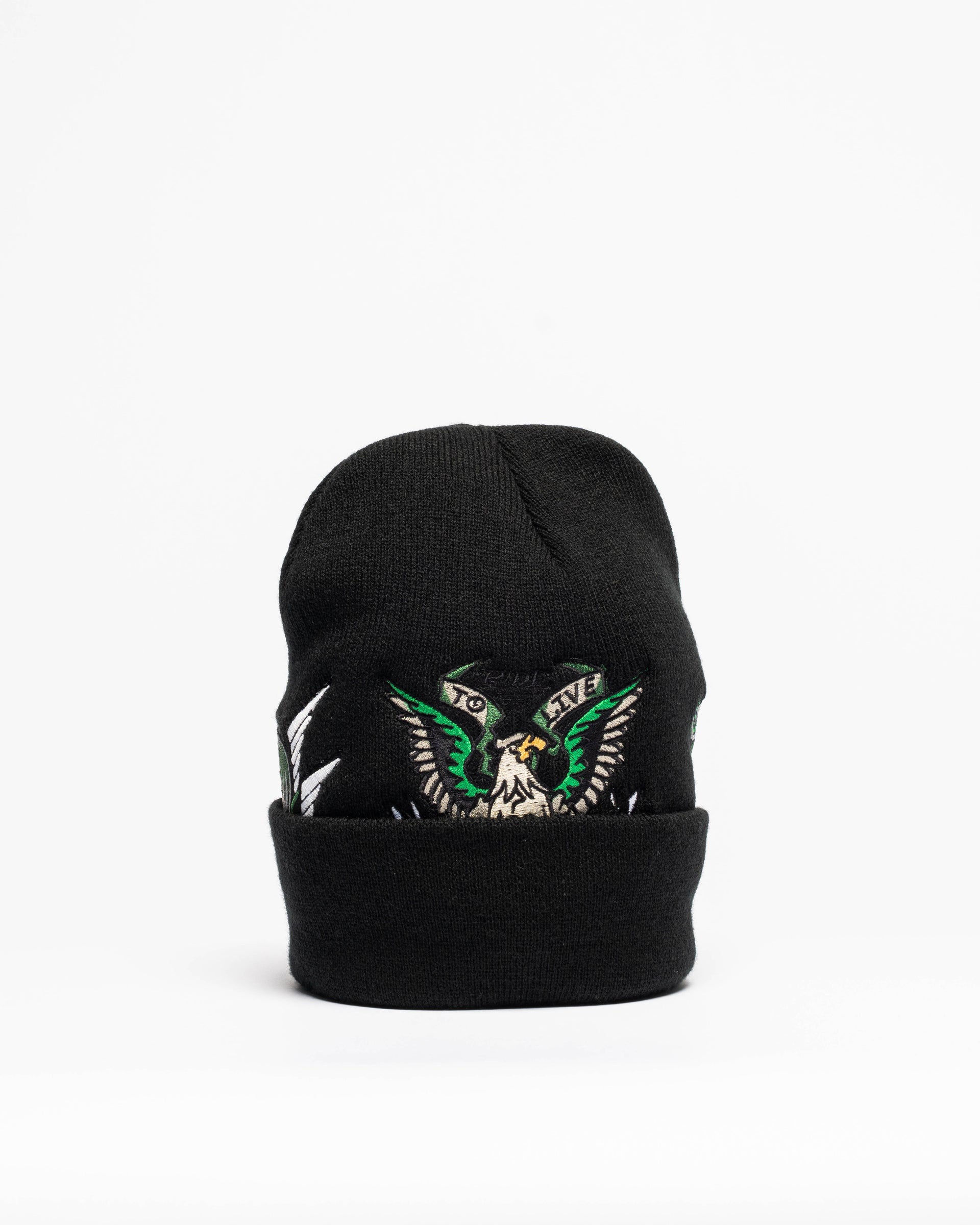 Embroidered 12" Cuffed Beanie - Black & Green