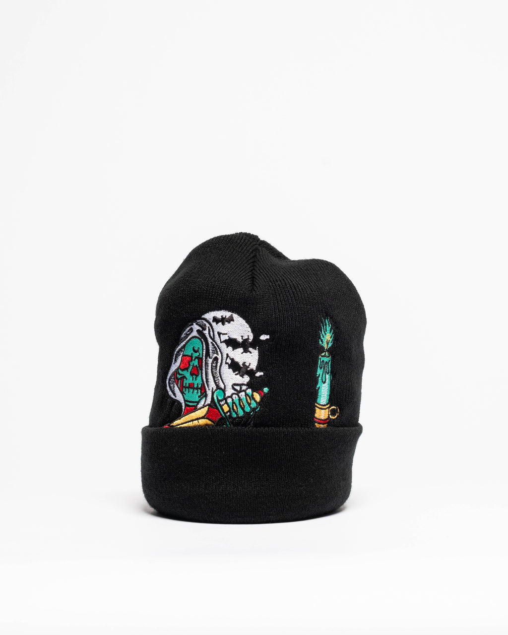 Embroidered 12" Cuffed Beanie - Black & Teal II