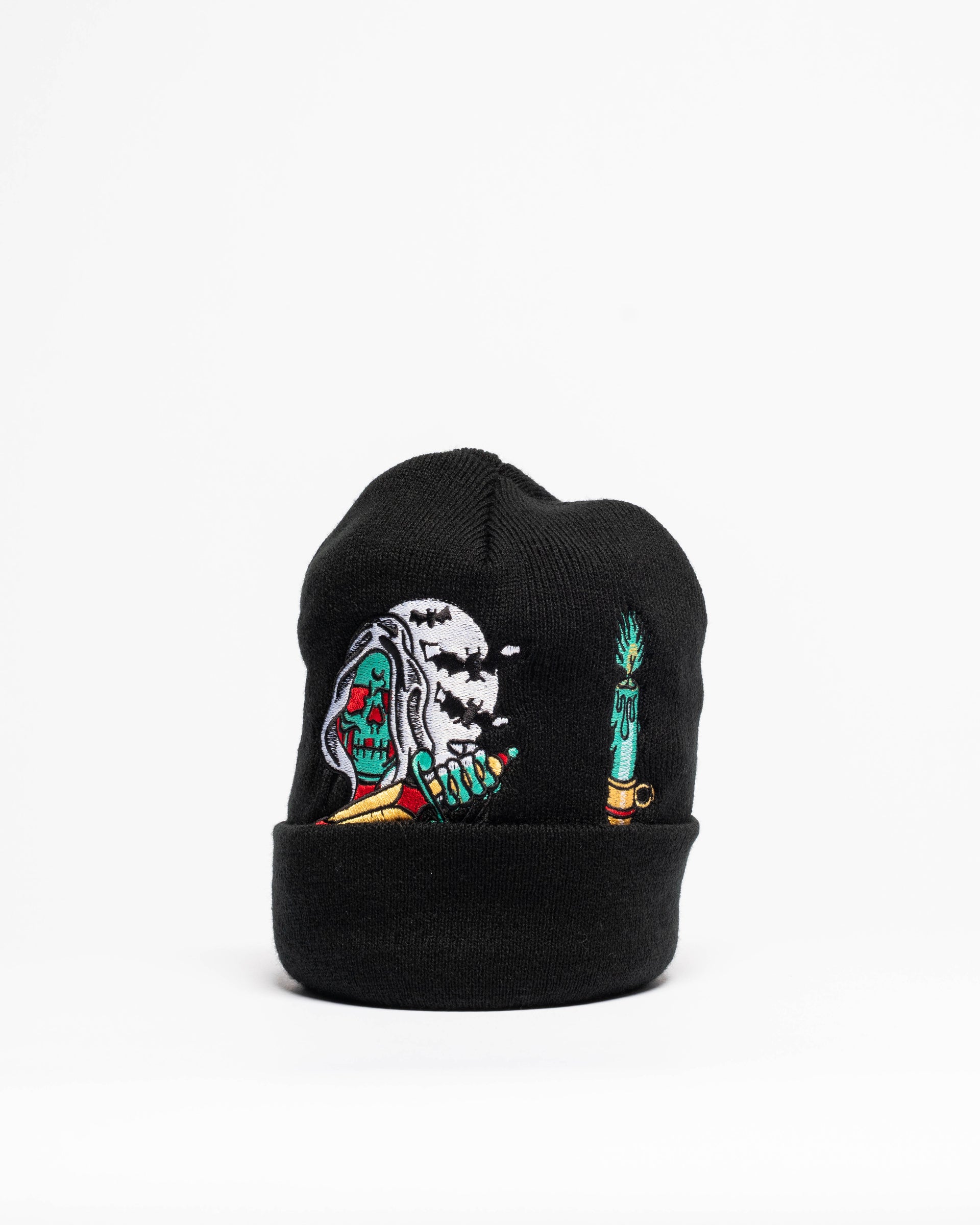 Embroidered 12" Cuffed Beanie - Black & Teal II