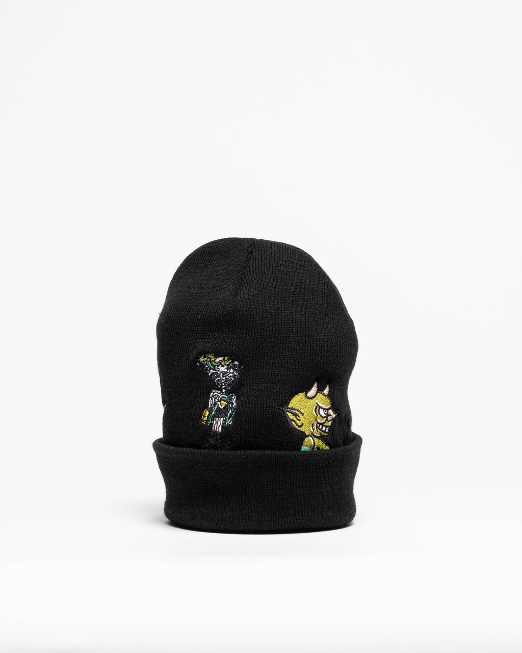 Embroidered 12" Cuffed Beanie - Black & Gold & Teal