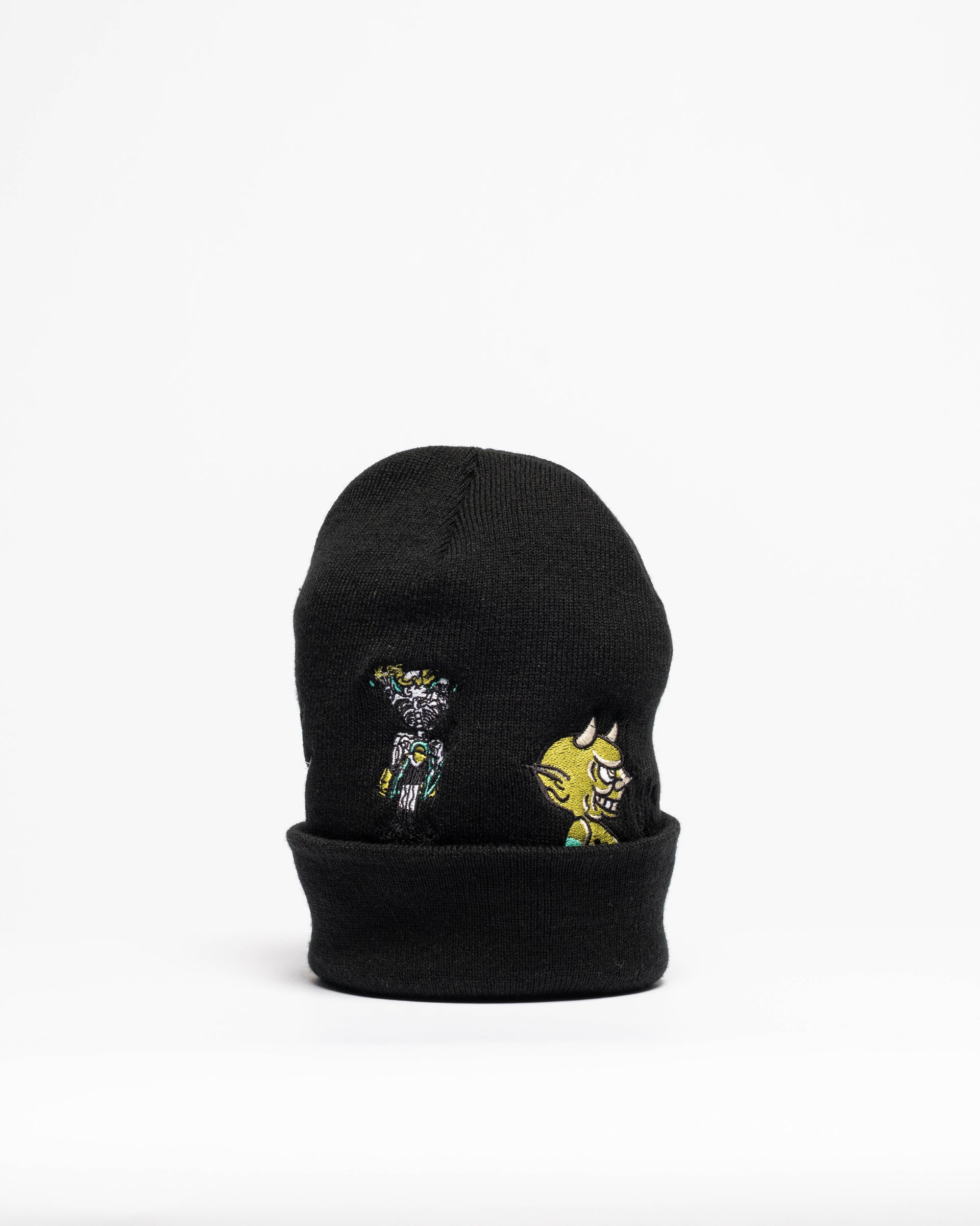 Embroidered 12" Cuffed Beanie - Black & Gold & Teal