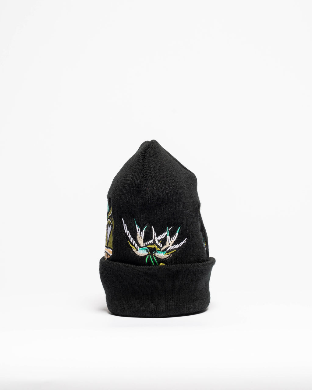 Embroidered 12" Cuffed Beanie - Black & Gold & Teal