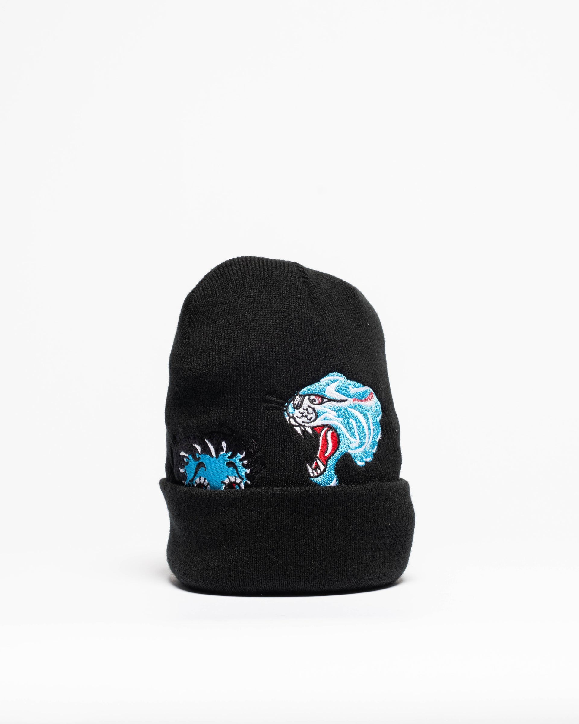 Embroidered 12" Cuffed Beanie - Black & Blue