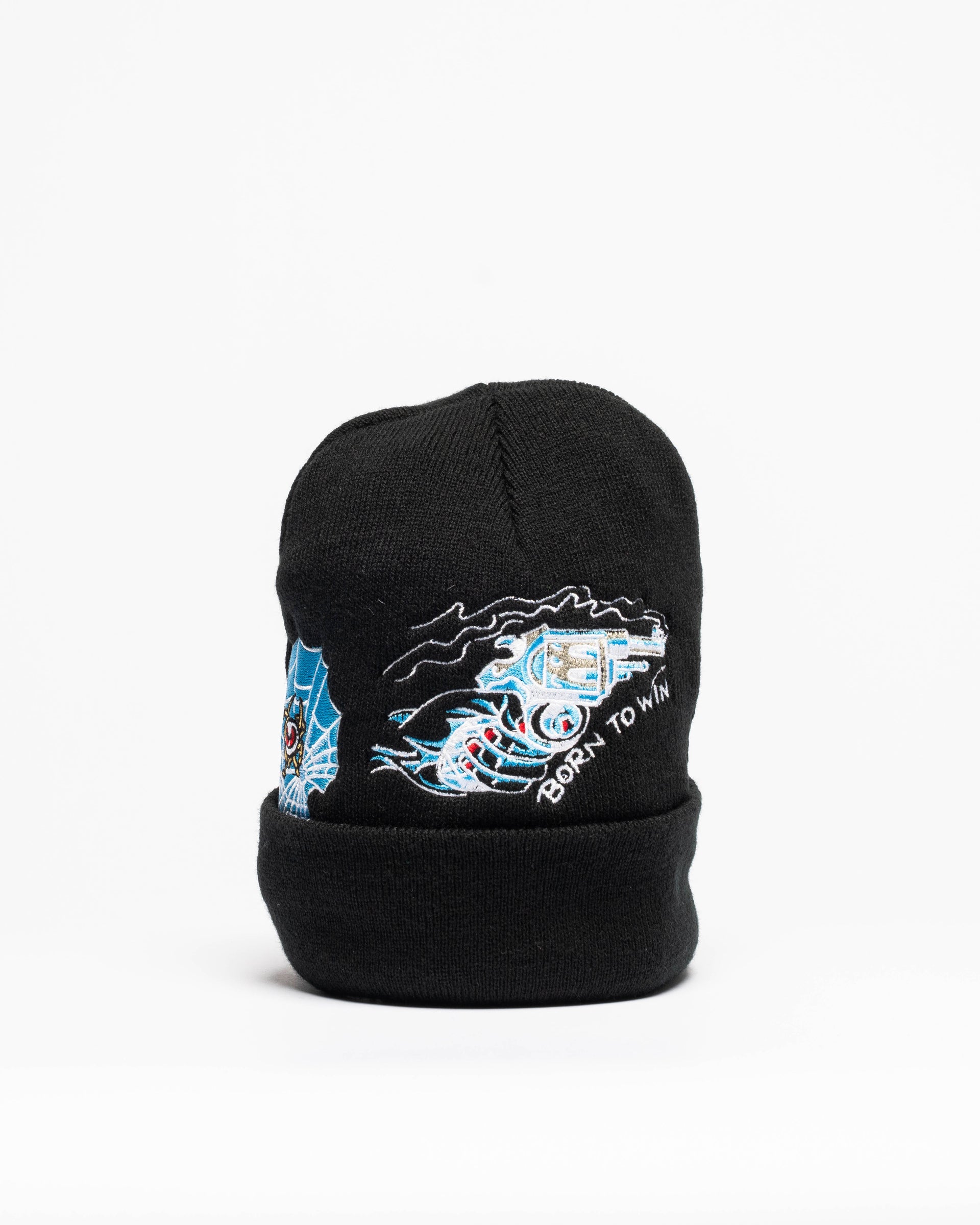 Embroidered 12" Cuffed Beanie - Black & Blue